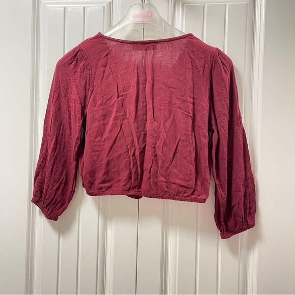 HOLLISTER Boho Cropped Lace Wrap Top Burgundy - XS - Picture 4 of 10